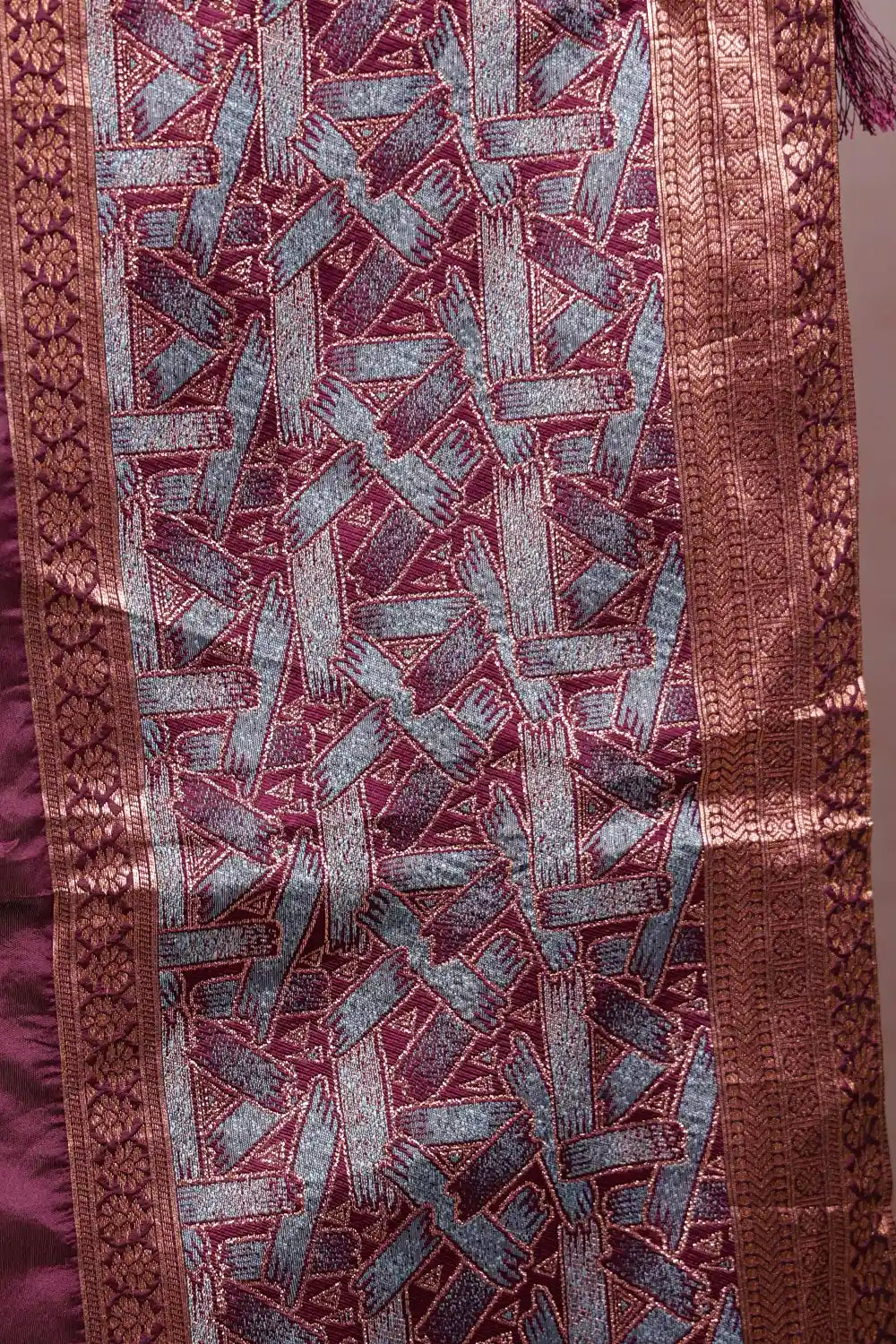 Grey And Grape Wine Synthetic Brocade Dhavani Set - Seematti