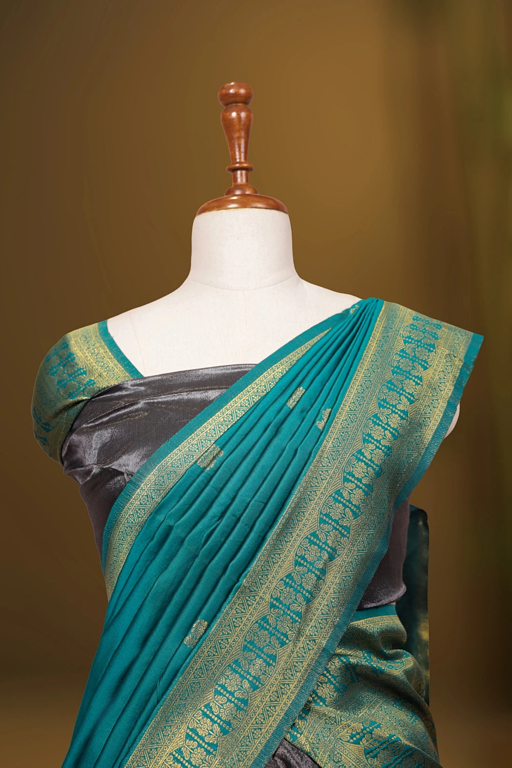Dark Grey And Light Ocean Green Semi Tissue Silk Dhavani Set