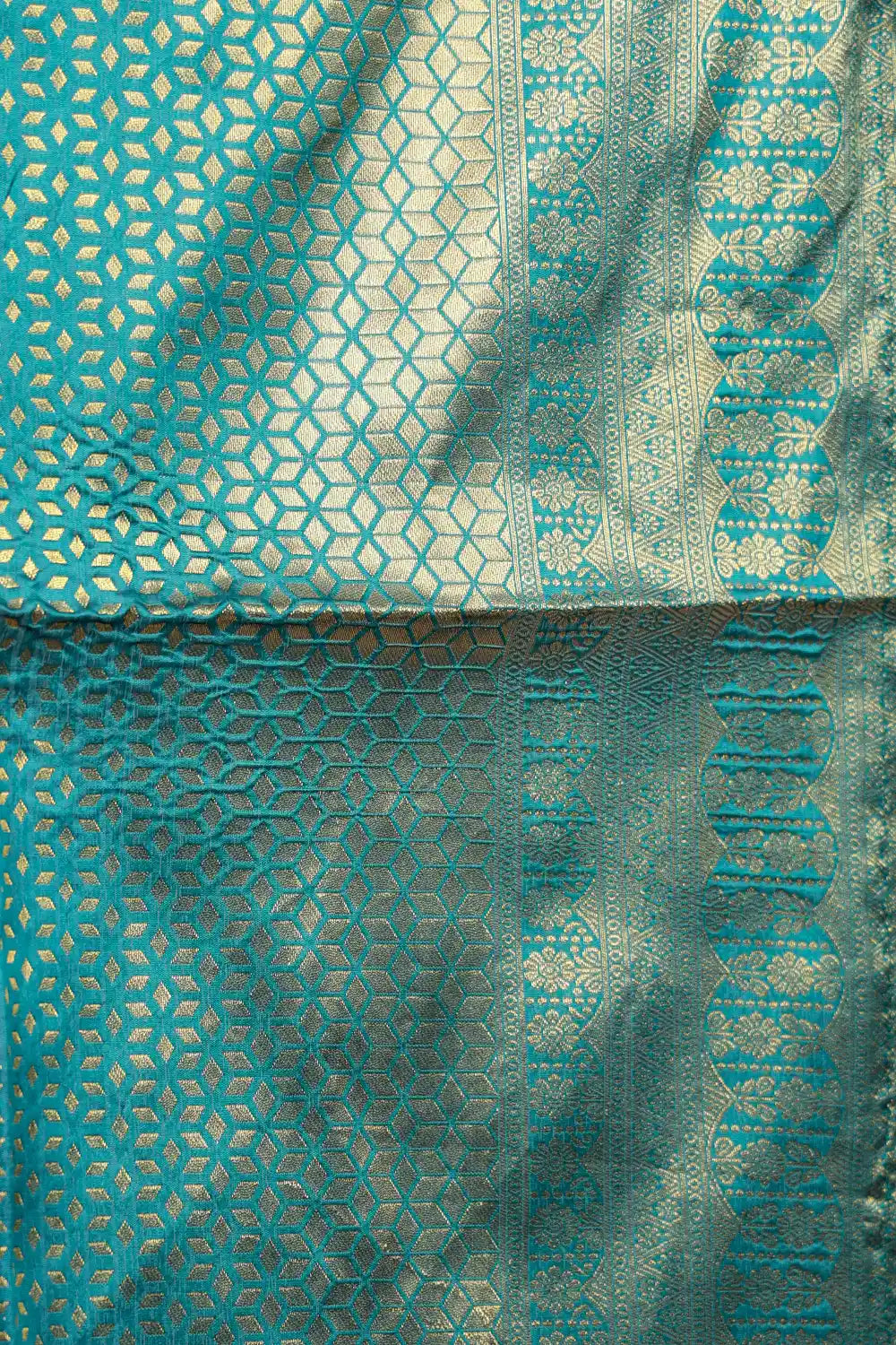 Dark Grey And Light Ocean Green Semi Tissue Silk Dhavani Set