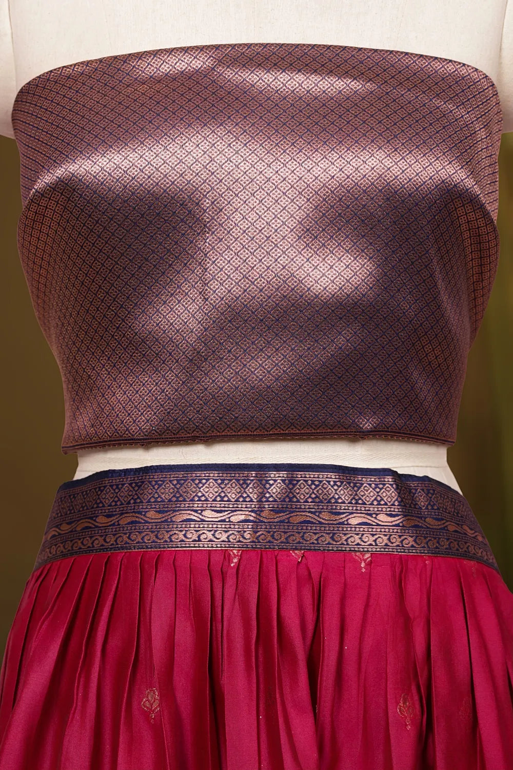 Rani Pink And Navy Blue Synthetic Brocade Dhavani Set