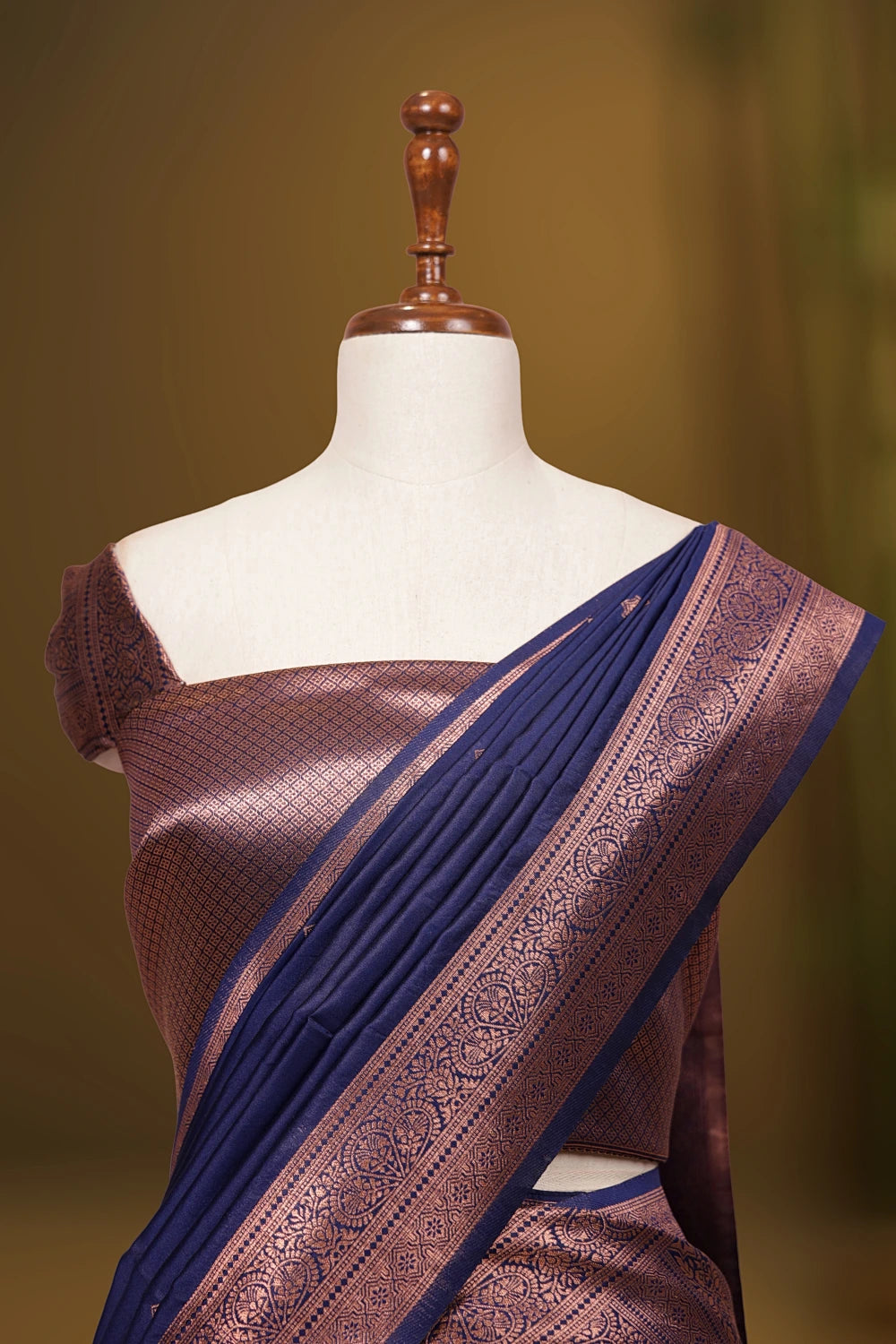 Rani Pink And Navy Blue Synthetic Brocade Dhavani Set