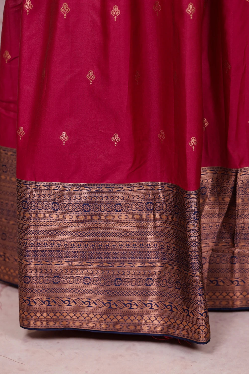 Rani Pink And Navy Blue Synthetic Brocade Dhavani Set