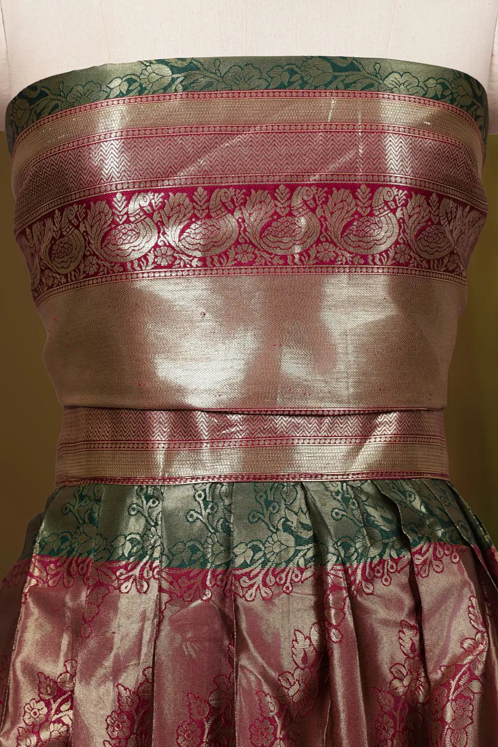 Green And Wine Synthetic Brocade Dhavani Set
