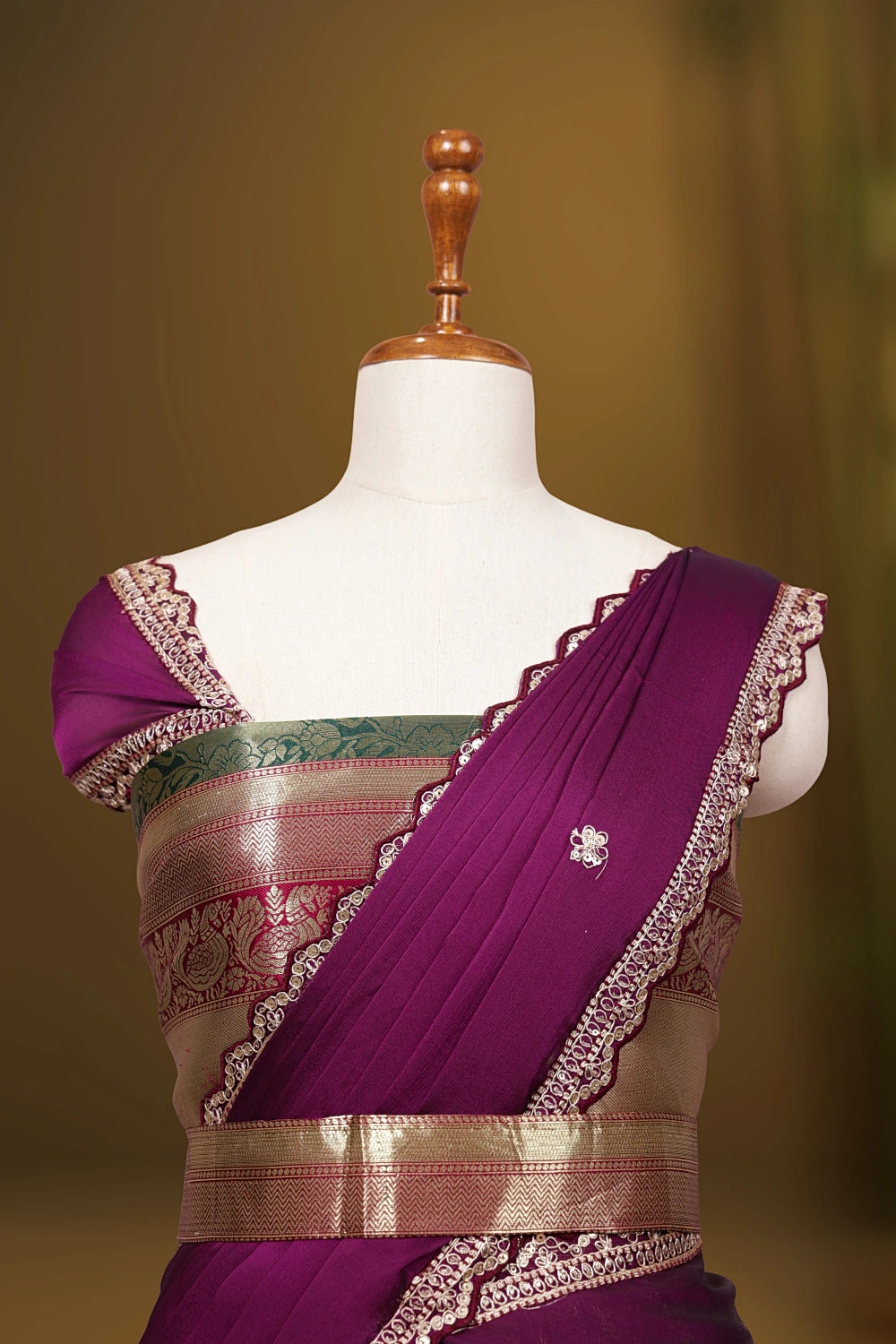Green And Wine Synthetic Brocade Dhavani Set