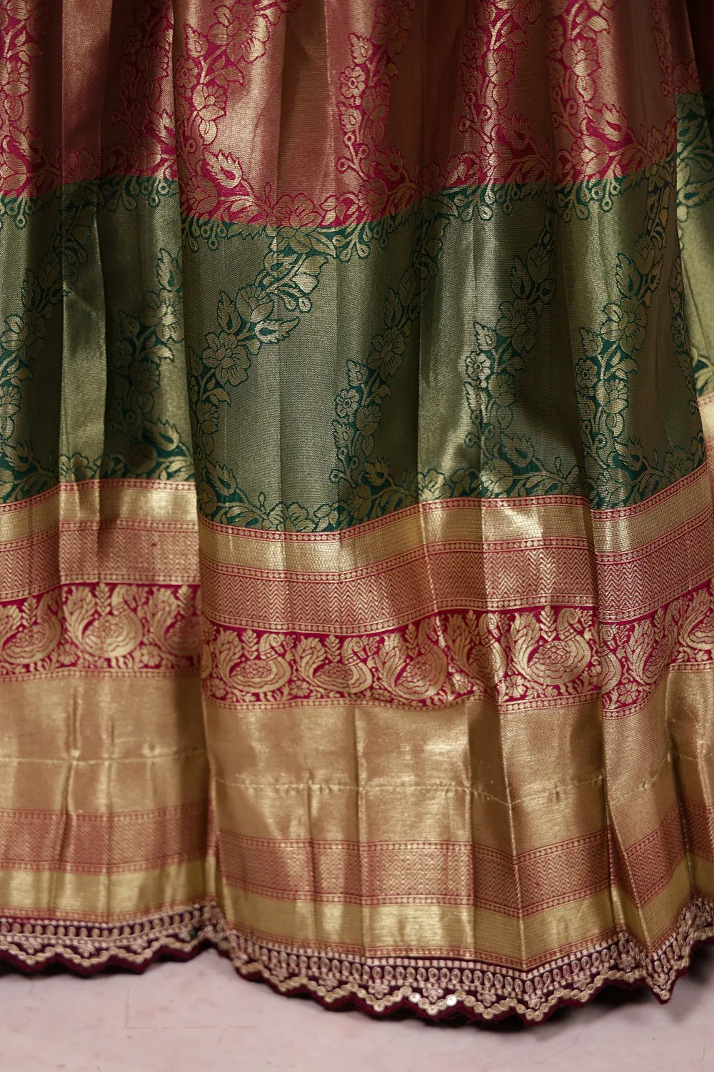 Green And Wine Synthetic Brocade Dhavani Set