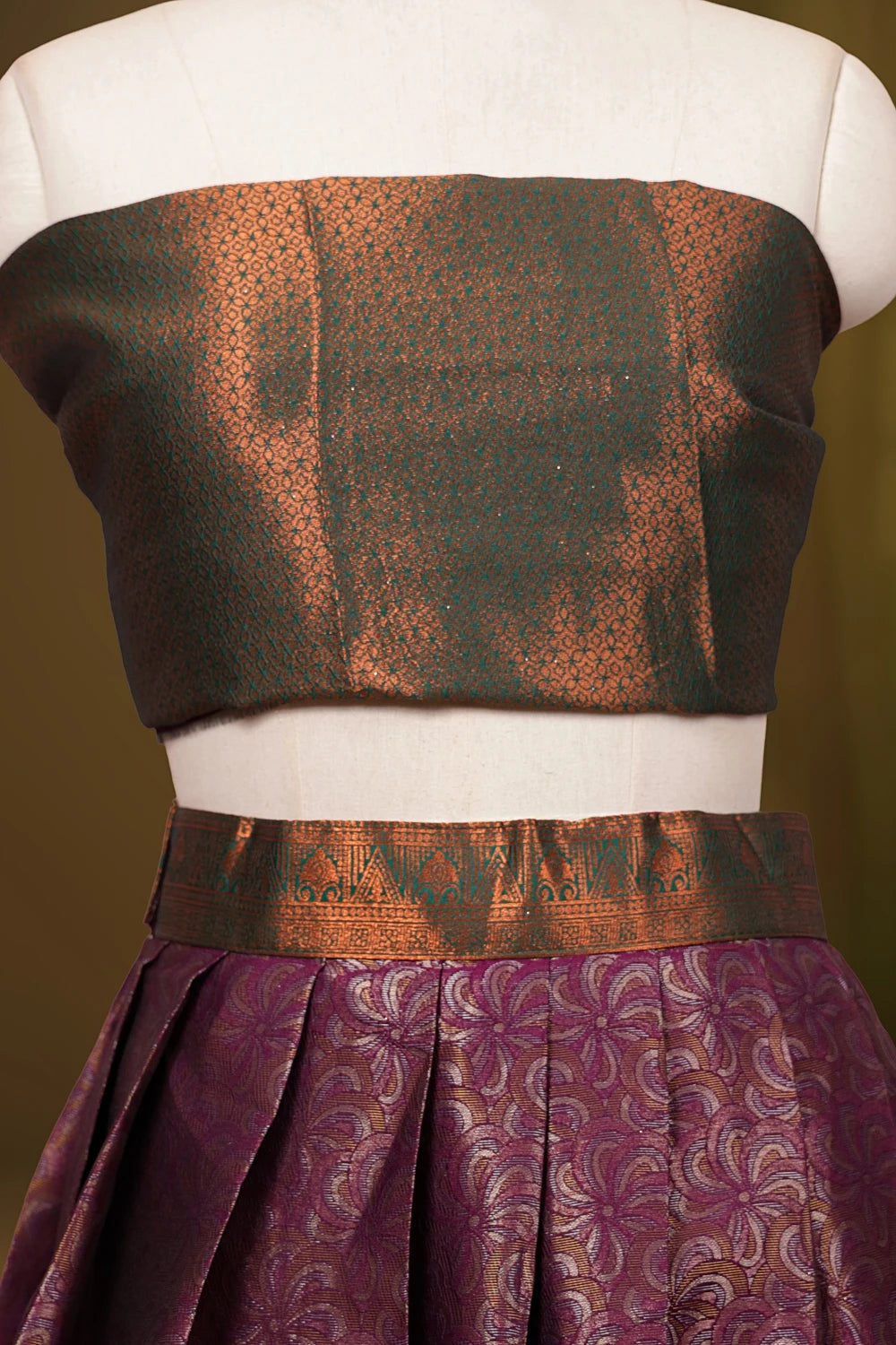 Purple And Dark Green Synthetic Brocade Dhavani Set