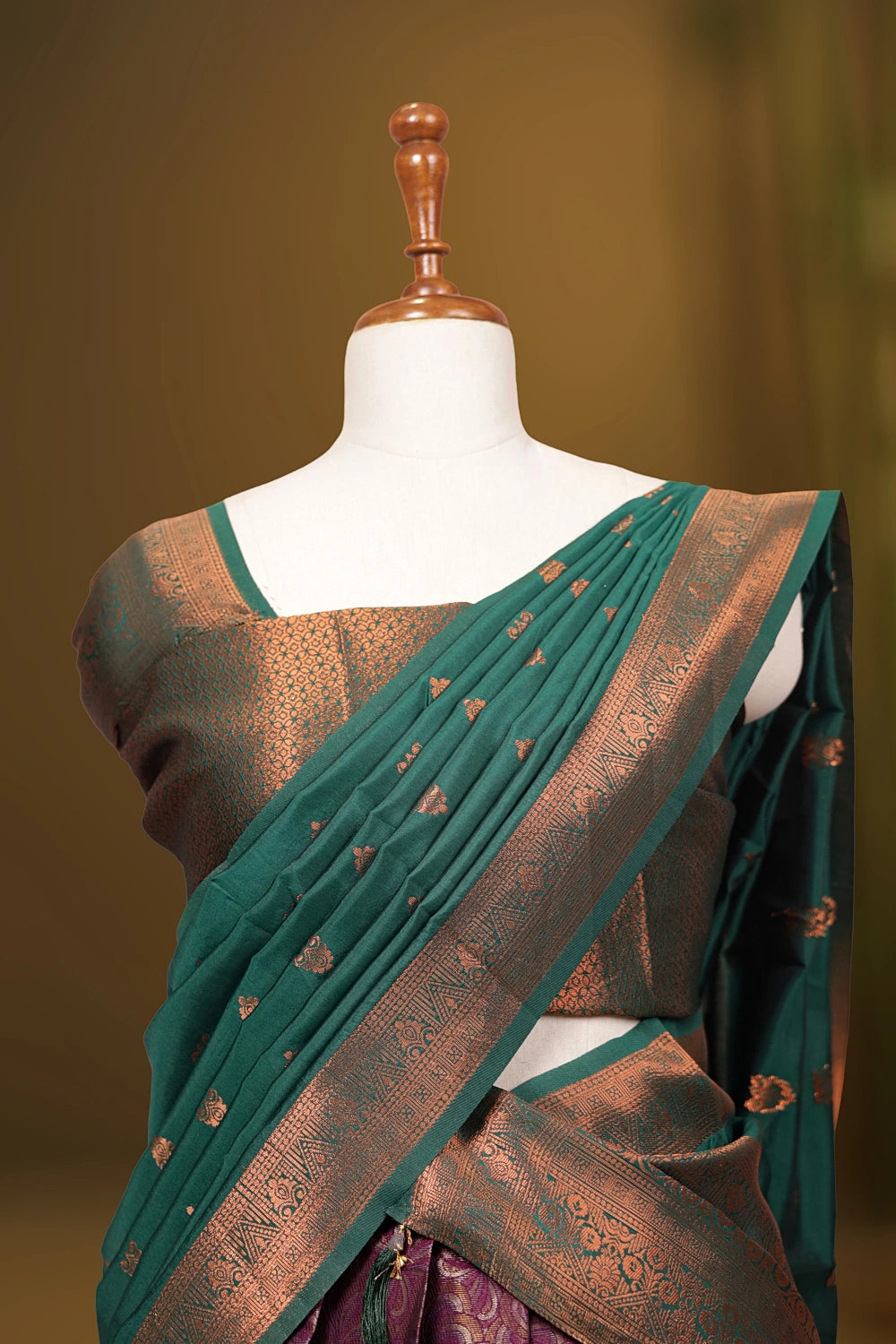 Purple And Dark Green Synthetic Brocade Dhavani Set
