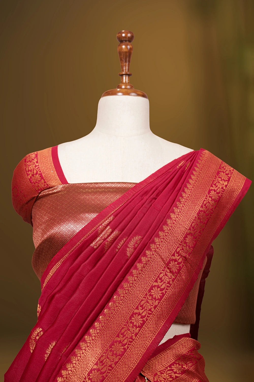 Onion Pink And Red Synthetic Brocade Dhavani Set