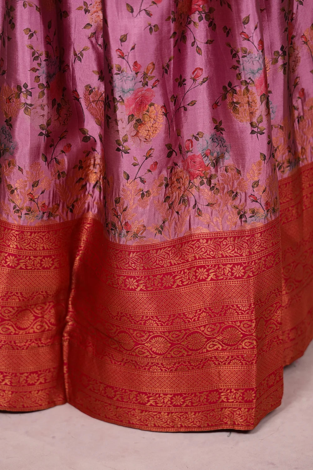 Onion Pink And Red Synthetic Brocade Dhavani Set