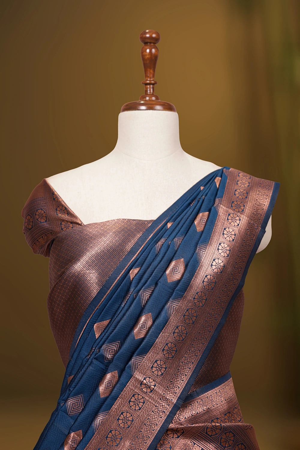 Pista Green And Teal Blue Synthetic Brocade Dhavani Set