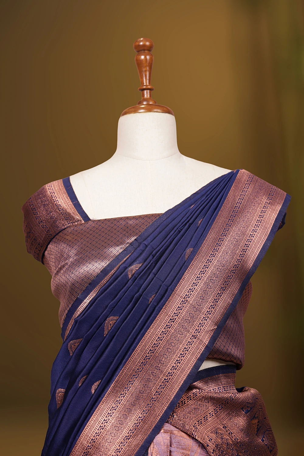 Lavender And Navy Blue Synthetic Brocade Dhavani Set - Seematti