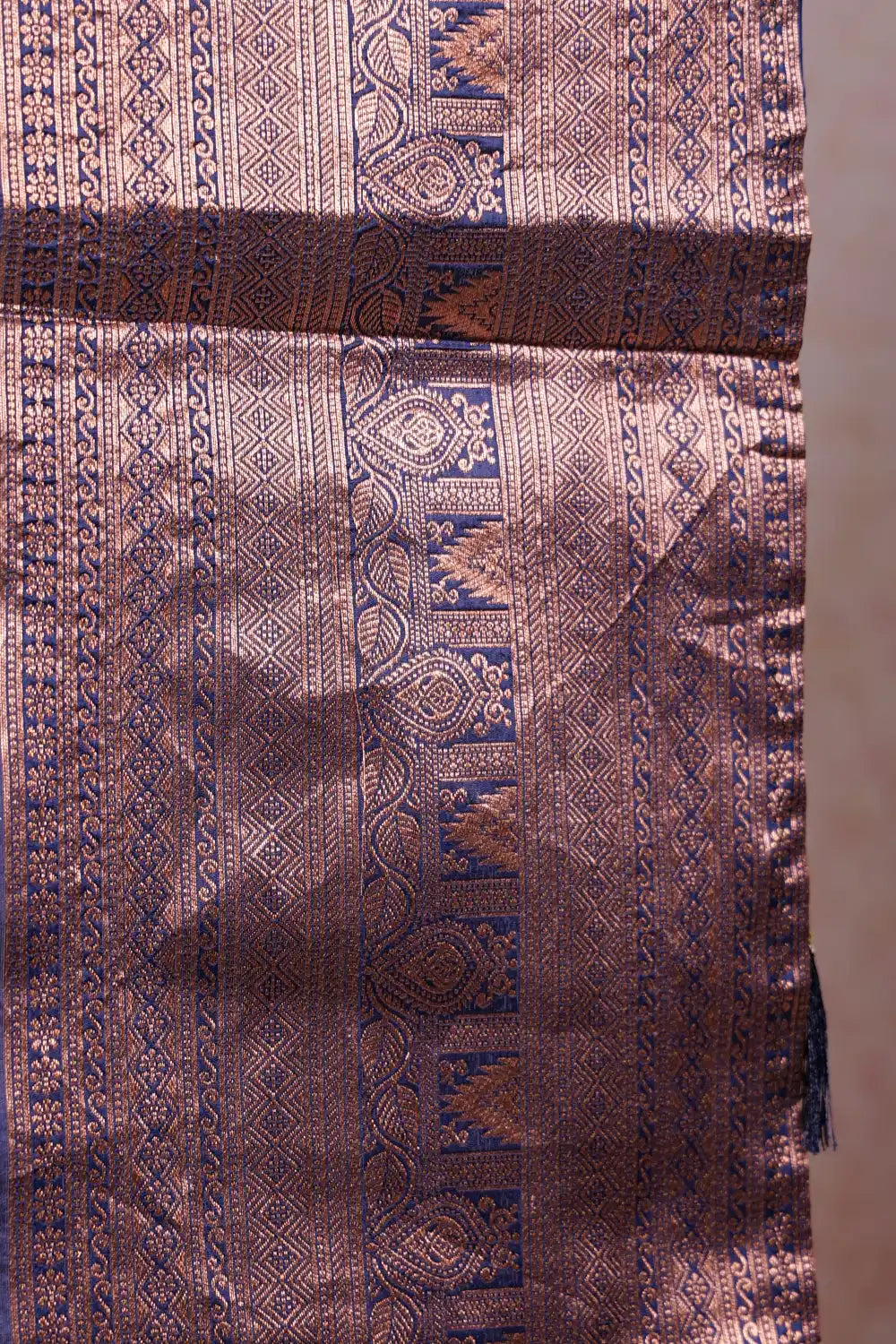 Lavender And Navy Blue Synthetic Brocade Dhavani Set - Seematti