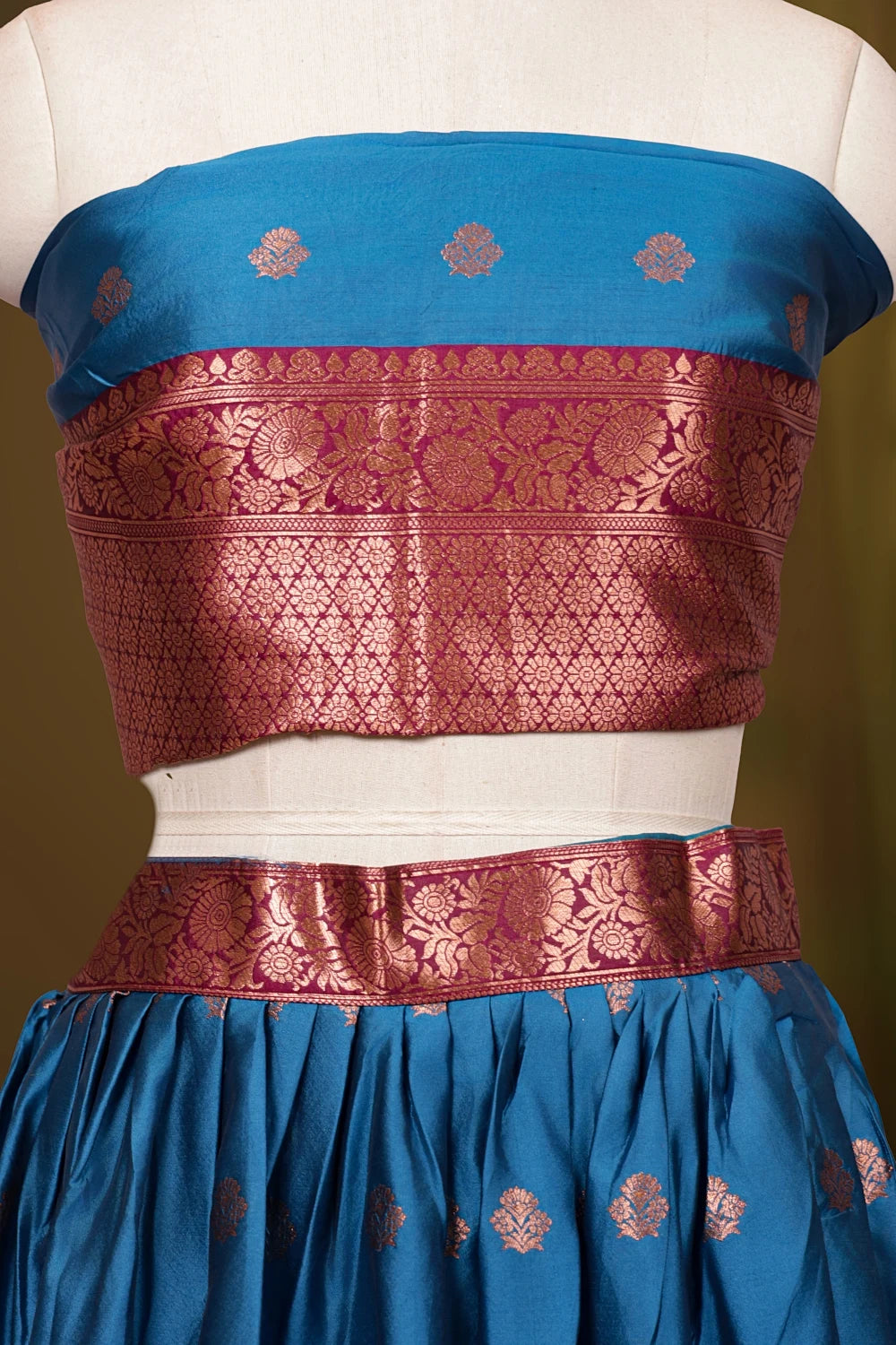 Marine Blue And Wine Semi Silk Dhavani Set - Seematti