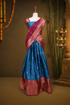 Marine Blue And Wine Semi Silk Dhavani Set - Seematti