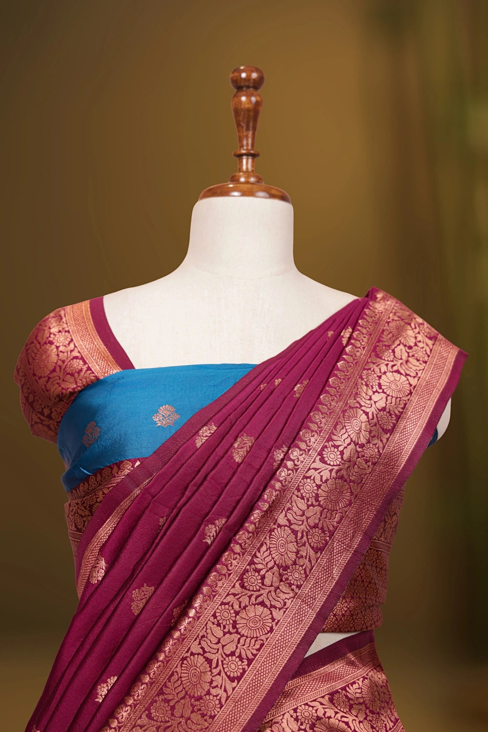 Marine Blue And Wine Semi Silk Dhavani Set - Seematti