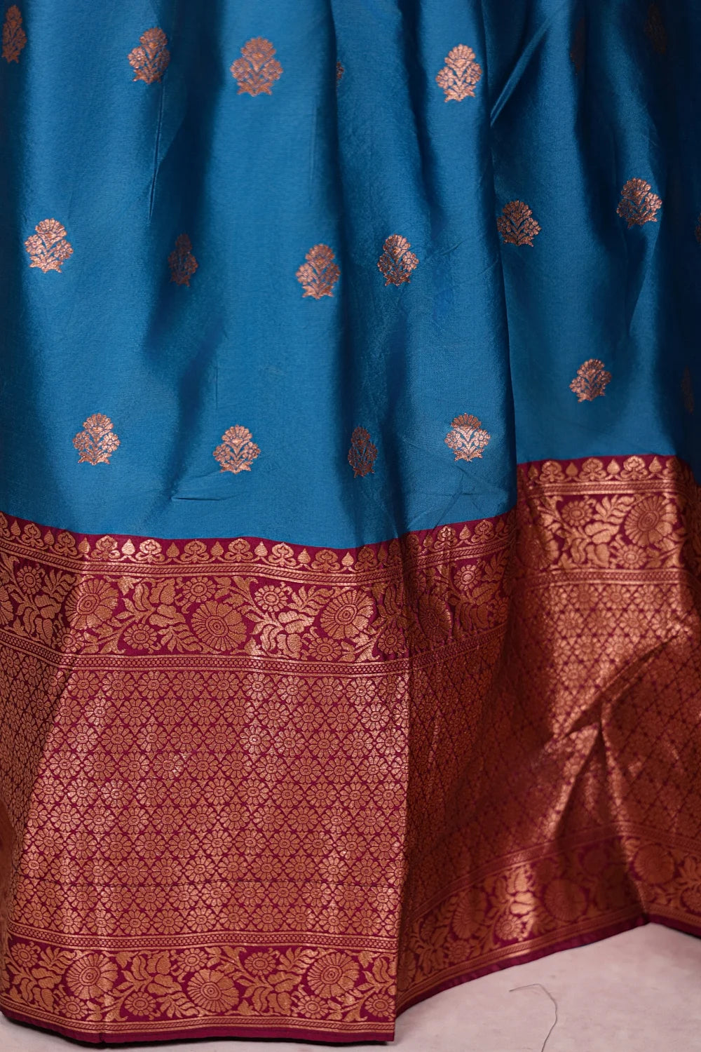 Marine Blue And Wine Semi Silk Dhavani Set - Seematti