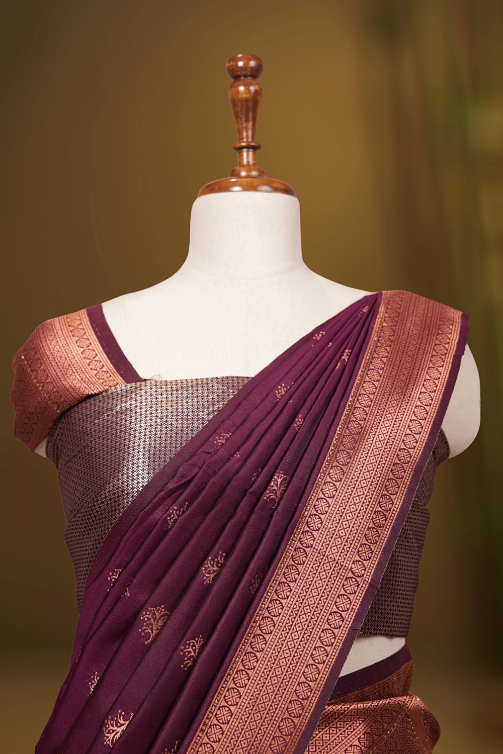 Teal Green And Violet Synthetic Brocade Dhavani Set