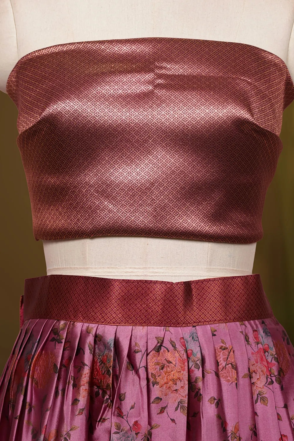 Dark Onion Pink And Wine Synthetic Brocade Dhavani Set