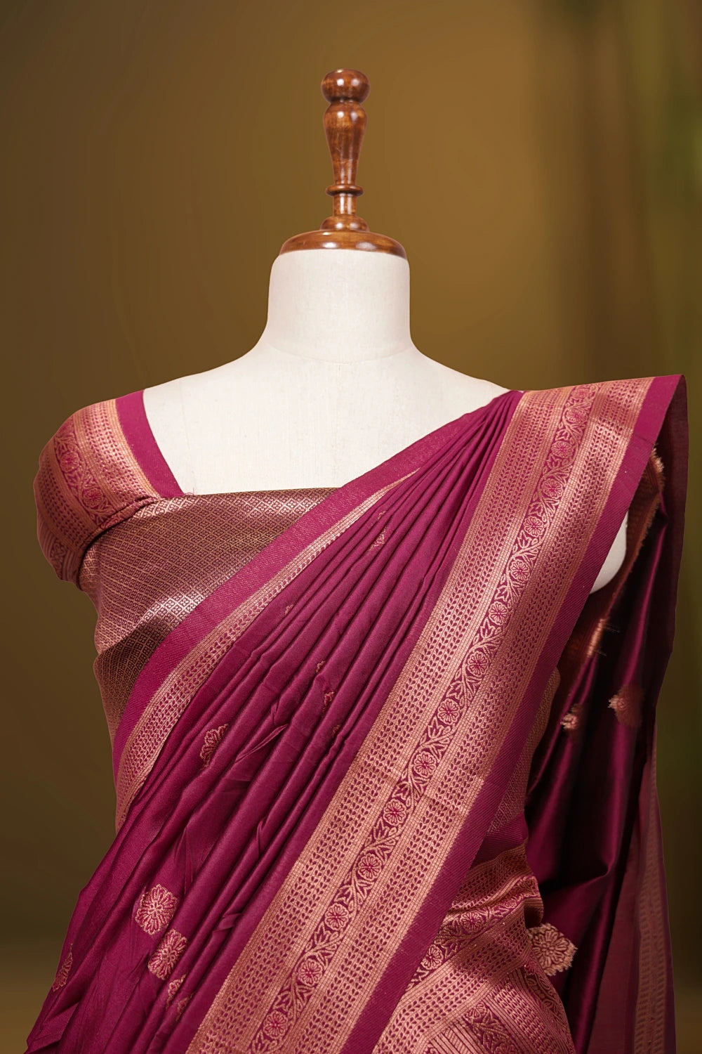 Dark Onion Pink And Wine Synthetic Brocade Dhavani Set