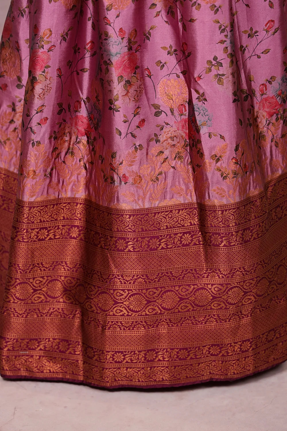 Dark Onion Pink And Wine Synthetic Brocade Dhavani Set
