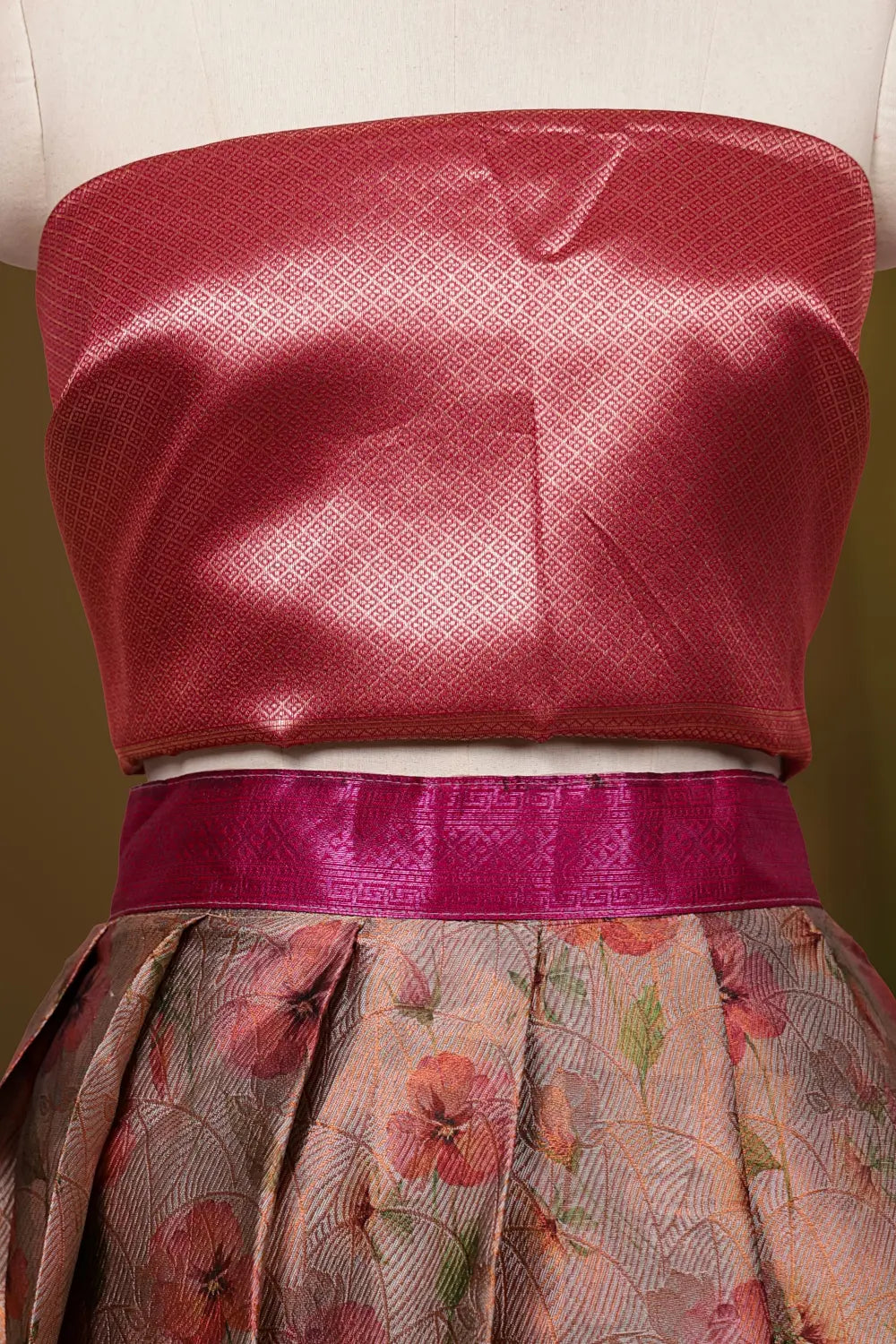 Metallic Champagne Colour And Reddish Maroon Dhavani set