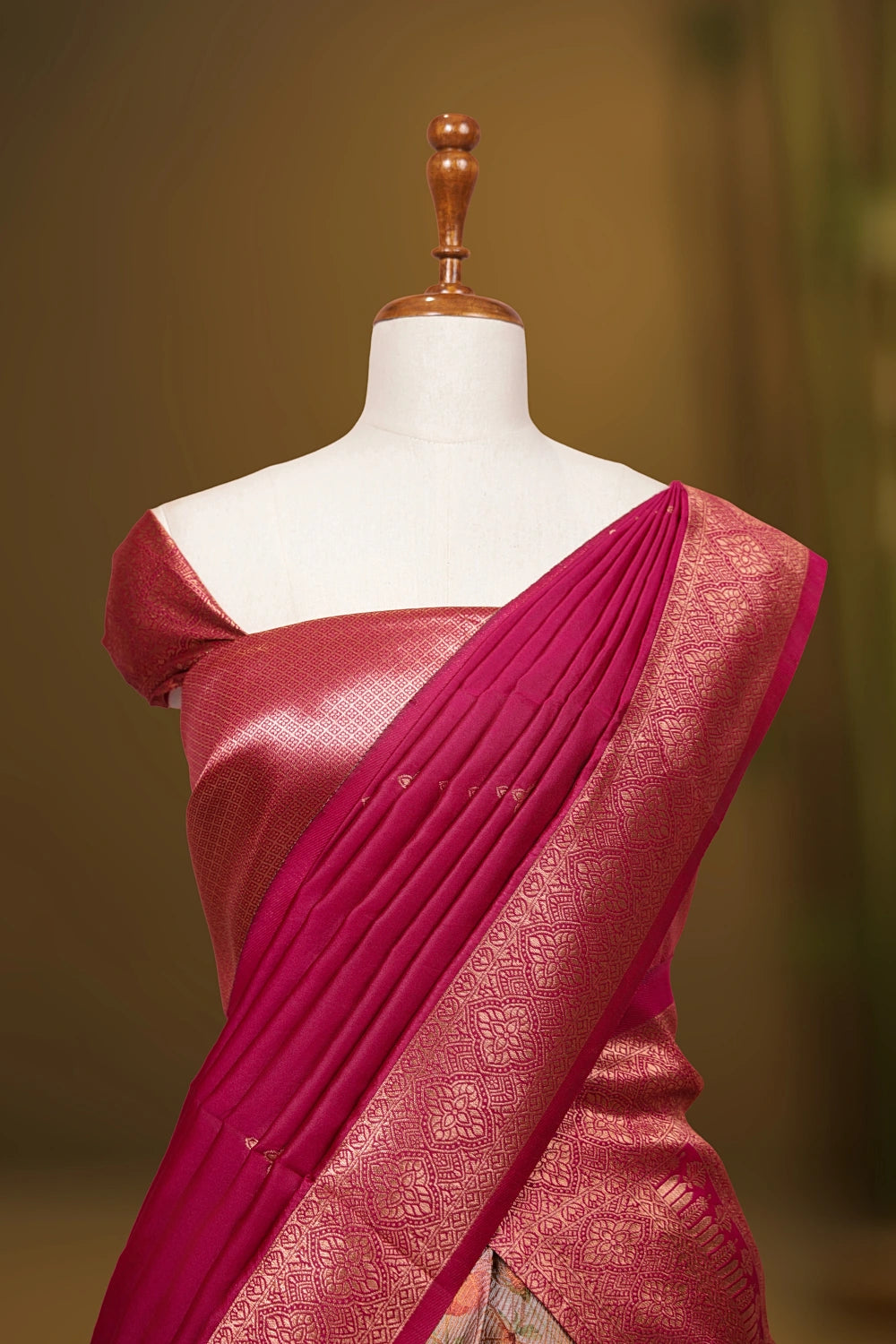 Metallic Champagne Colour And Reddish Maroon Dhavani set