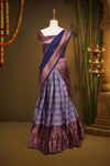 Lavender And Navy Blue Synthetic Brocade Dhavani Set - Seematti