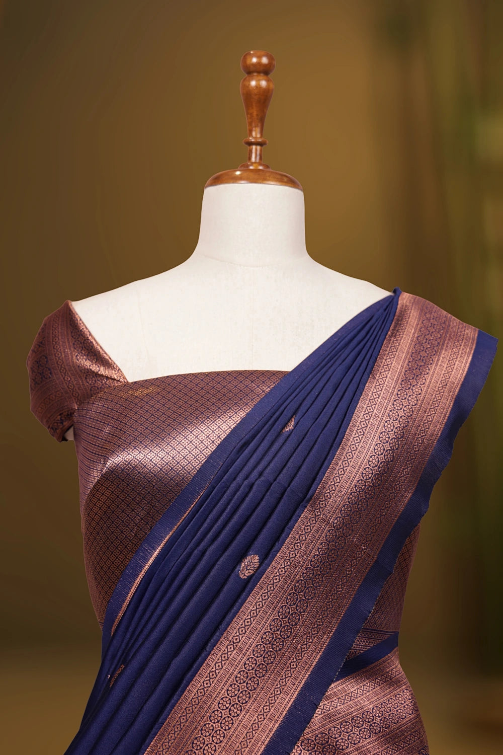 Lavender And Navy Blue Synthetic Brocade Dhavani Set - Seematti