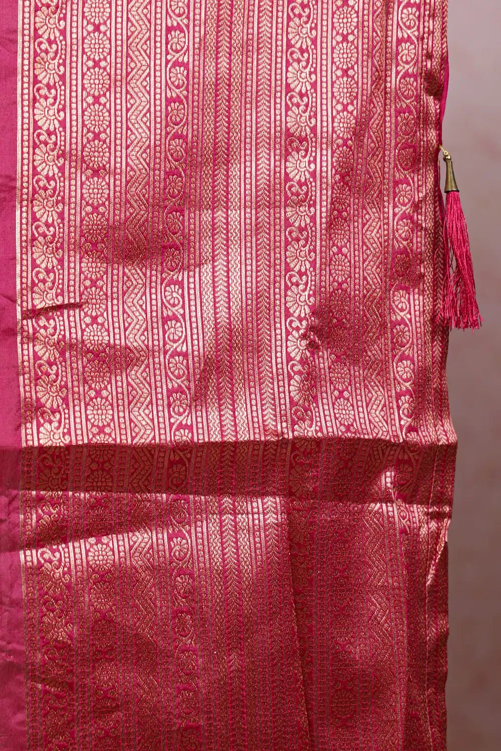 Beige And Magentha Synthetic Brocade Dhavani Set