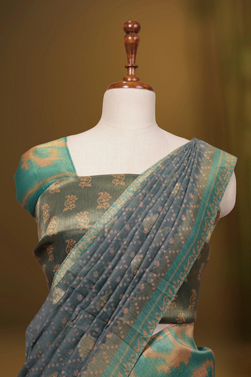 Aqua Green & Beige Tissue Chanderi Dhavani Set