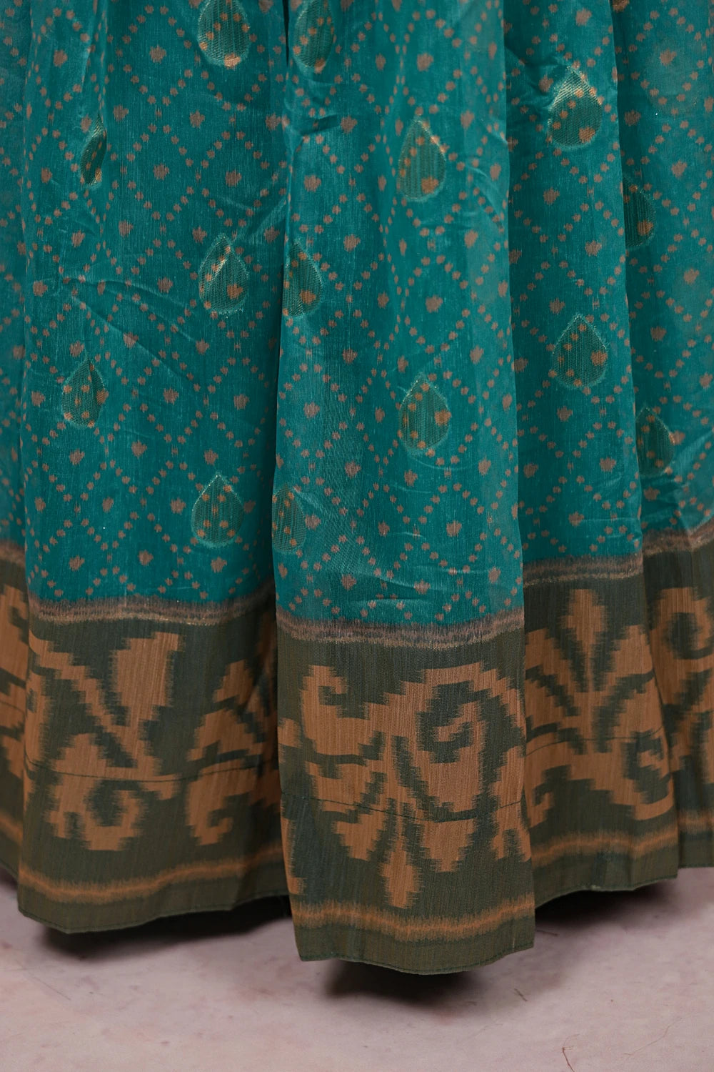 Aqua Green & Beige Tissue Chanderi Dhavani Set