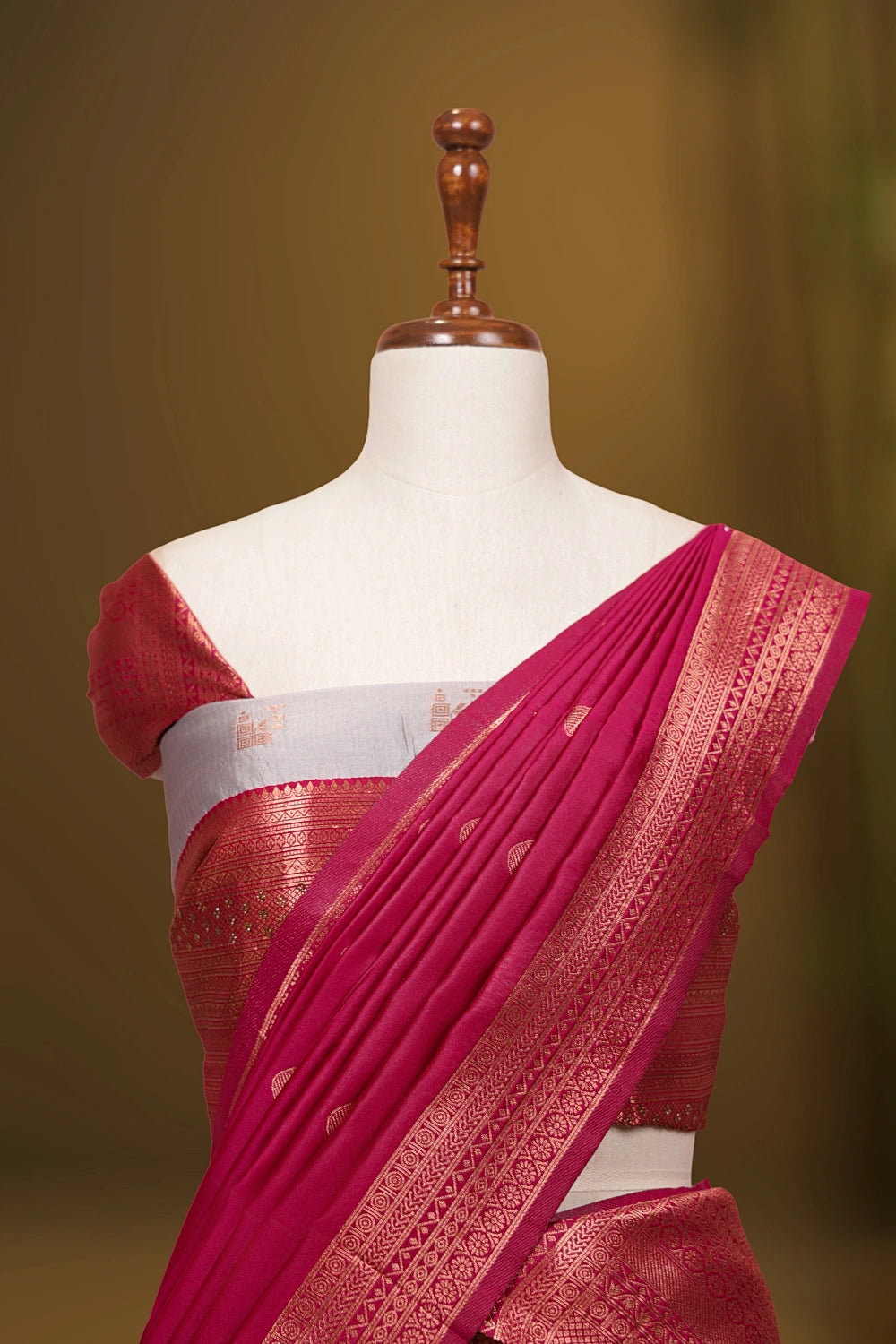 Pearl Grey And Magentha Synthetic Silk Dhavani Set