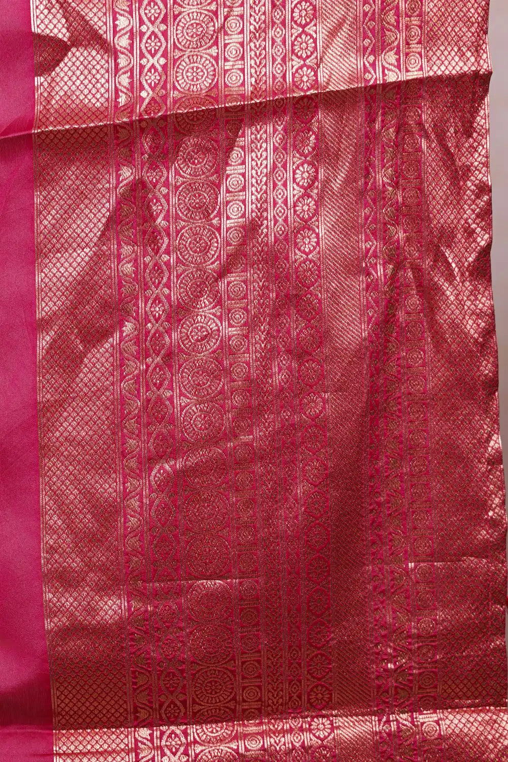 Pearl Grey And Magentha Synthetic Silk Dhavani Set