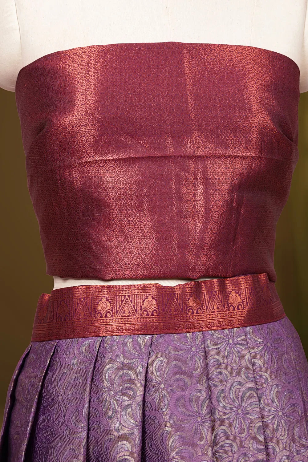 Purple And Grape Wine Color Brocade Dhavani Set - Seematti