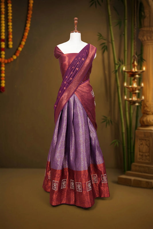 Purple And Grape Wine Color Brocade Dhavani Set - Seematti