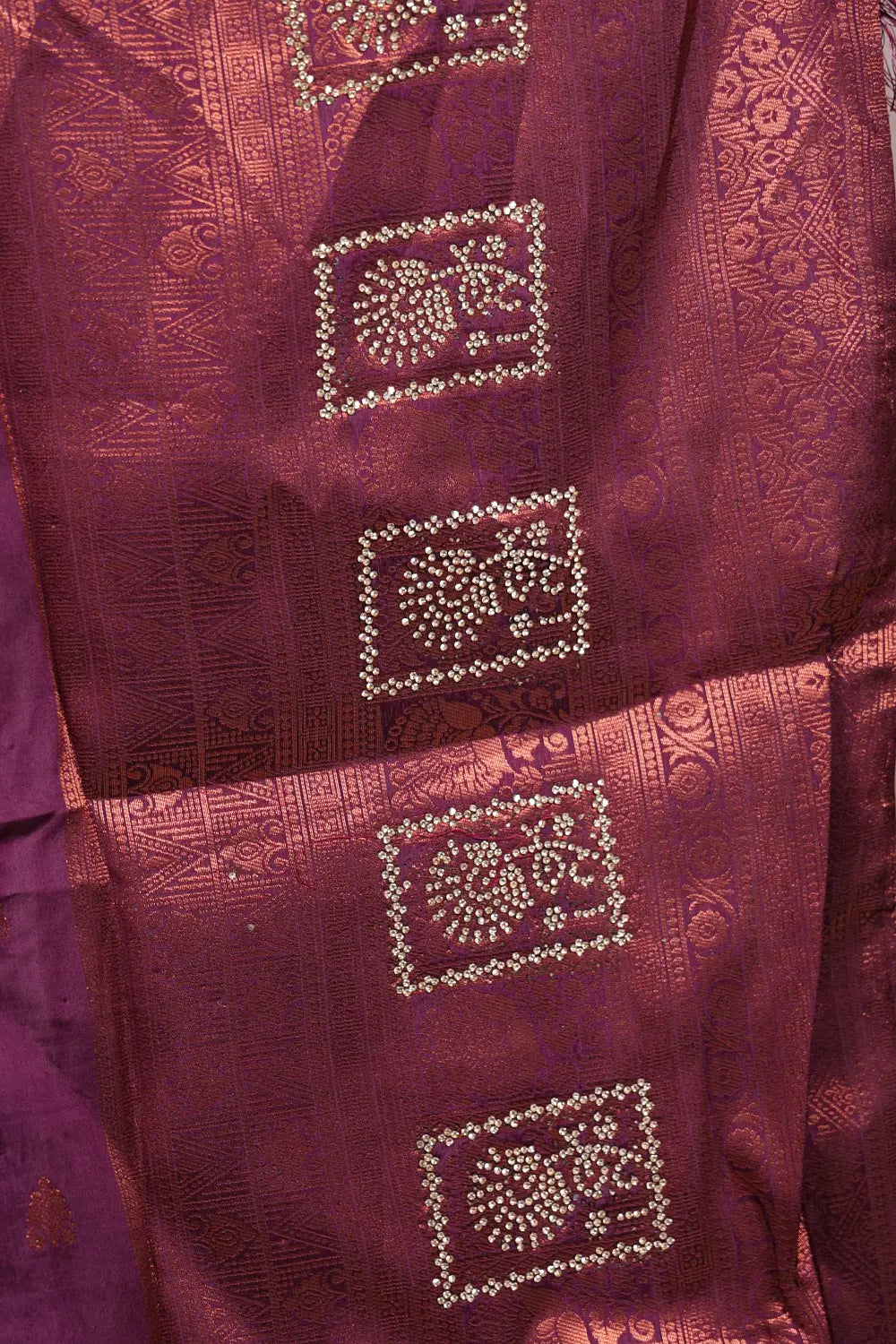 Purple And Grape Wine Color Brocade Dhavani Set - Seematti