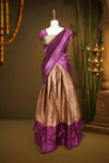 Beige And Wine Colour Brocade Dhavani Set - Seematti