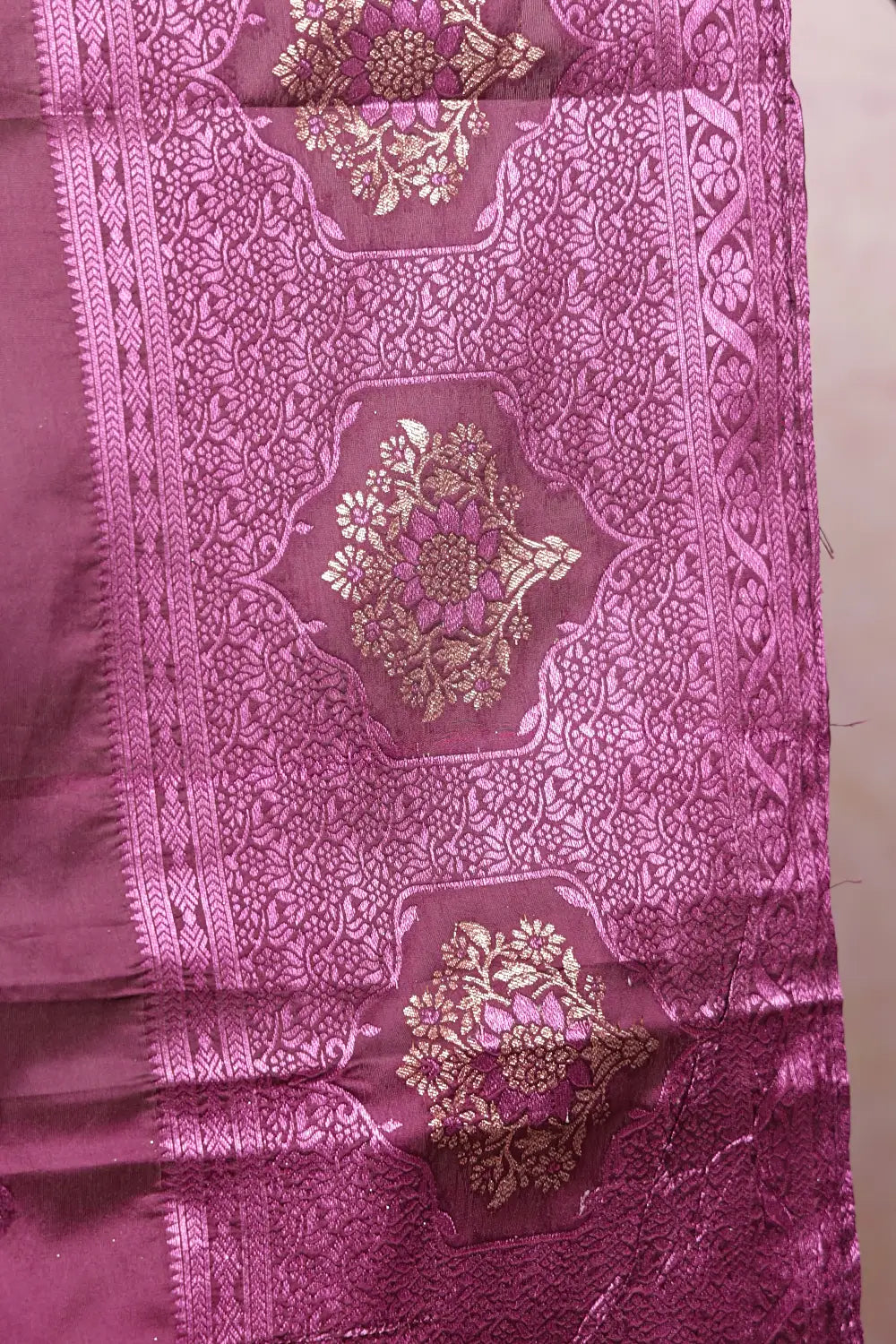 Beige And Wine Colour Brocade Dhavani Set