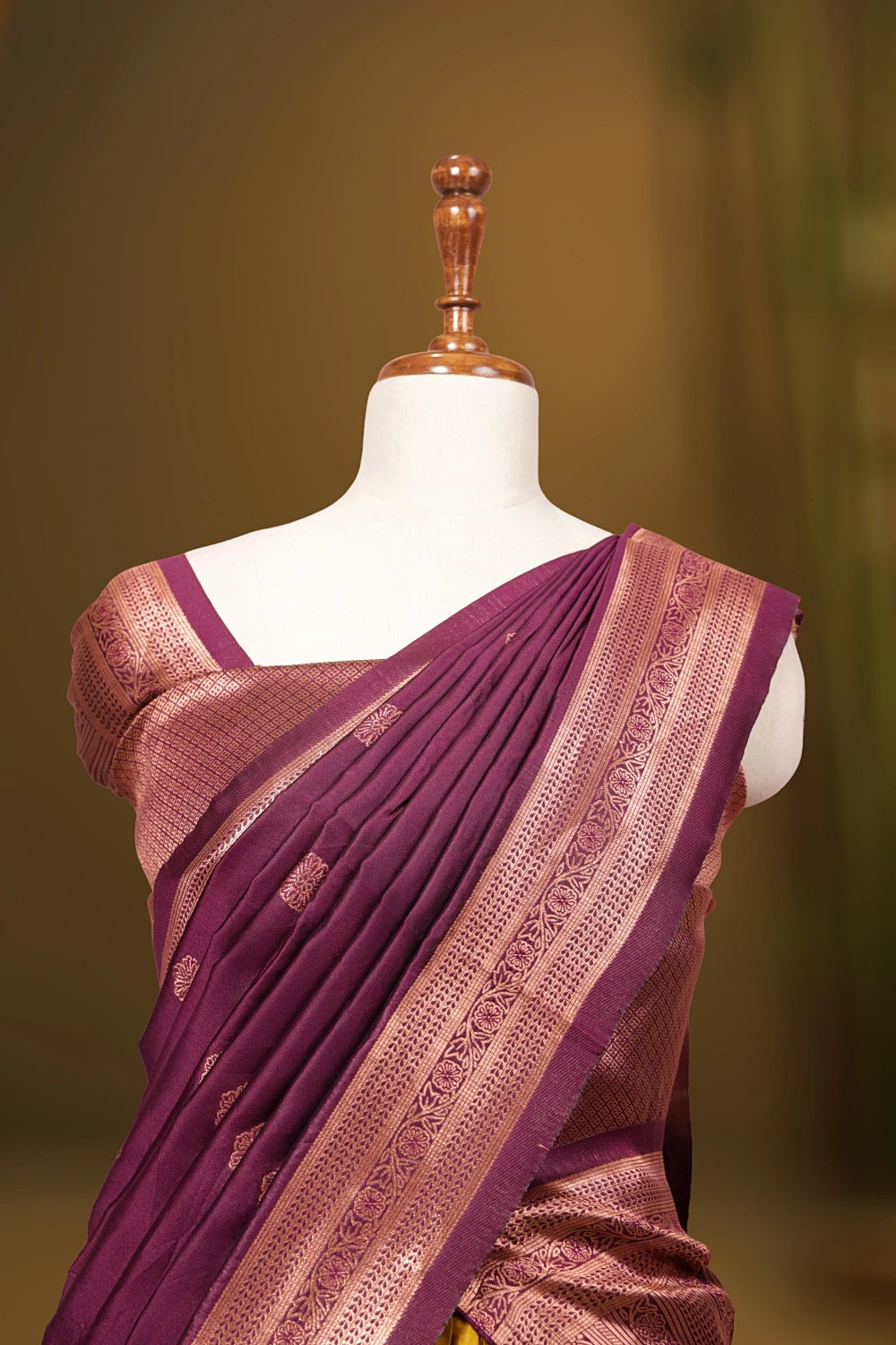 Mustard Yellow And Grape Wine Semi Silk Dhavani Set - Seematti
