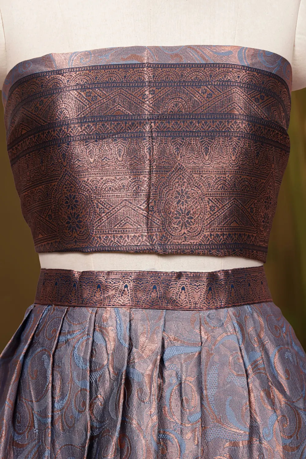 Powder Blue And Teal Blue Synthetic Brocade Dhavani Set