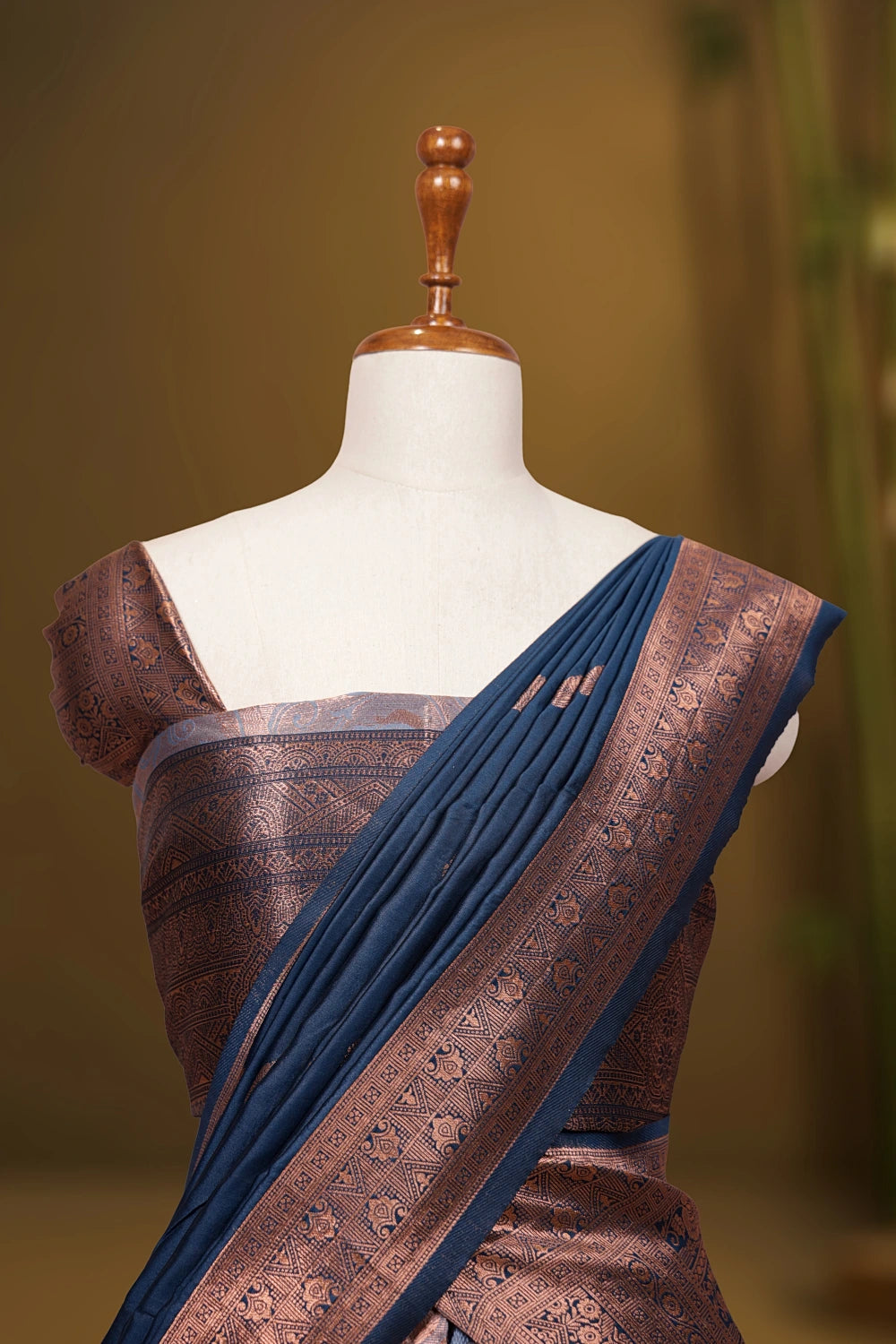 Powder Blue And Teal Blue Synthetic Brocade Dhavani Set