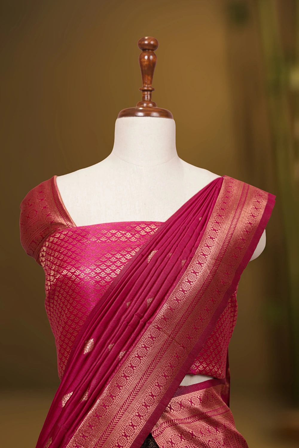 Black And Rani Pink Synthetic Brocade Dhavani Set