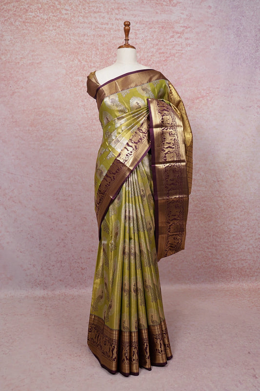 Light Green Semi Kancheepuram Saree