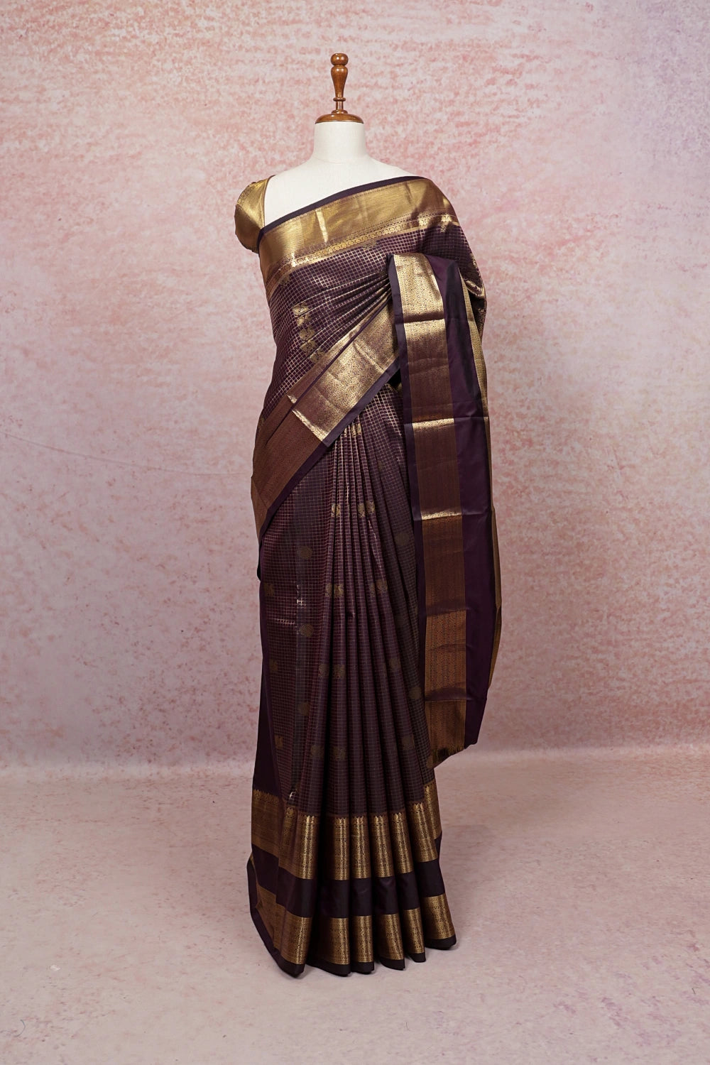 Brownish Purple Semi Kancheepuram Saree