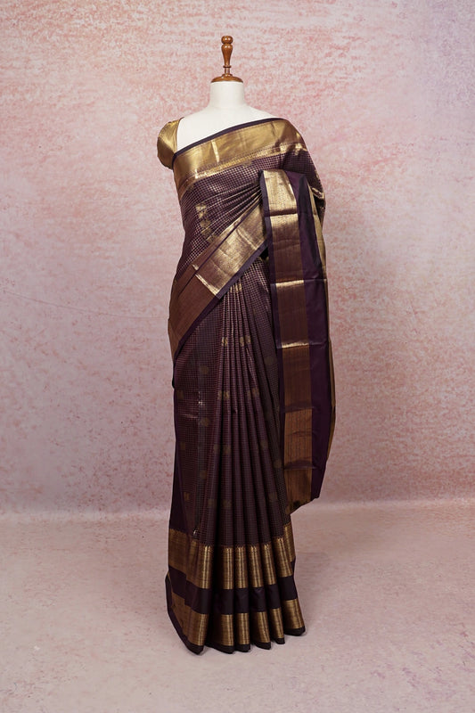Brownish Purple Semi Kancheepuram Saree