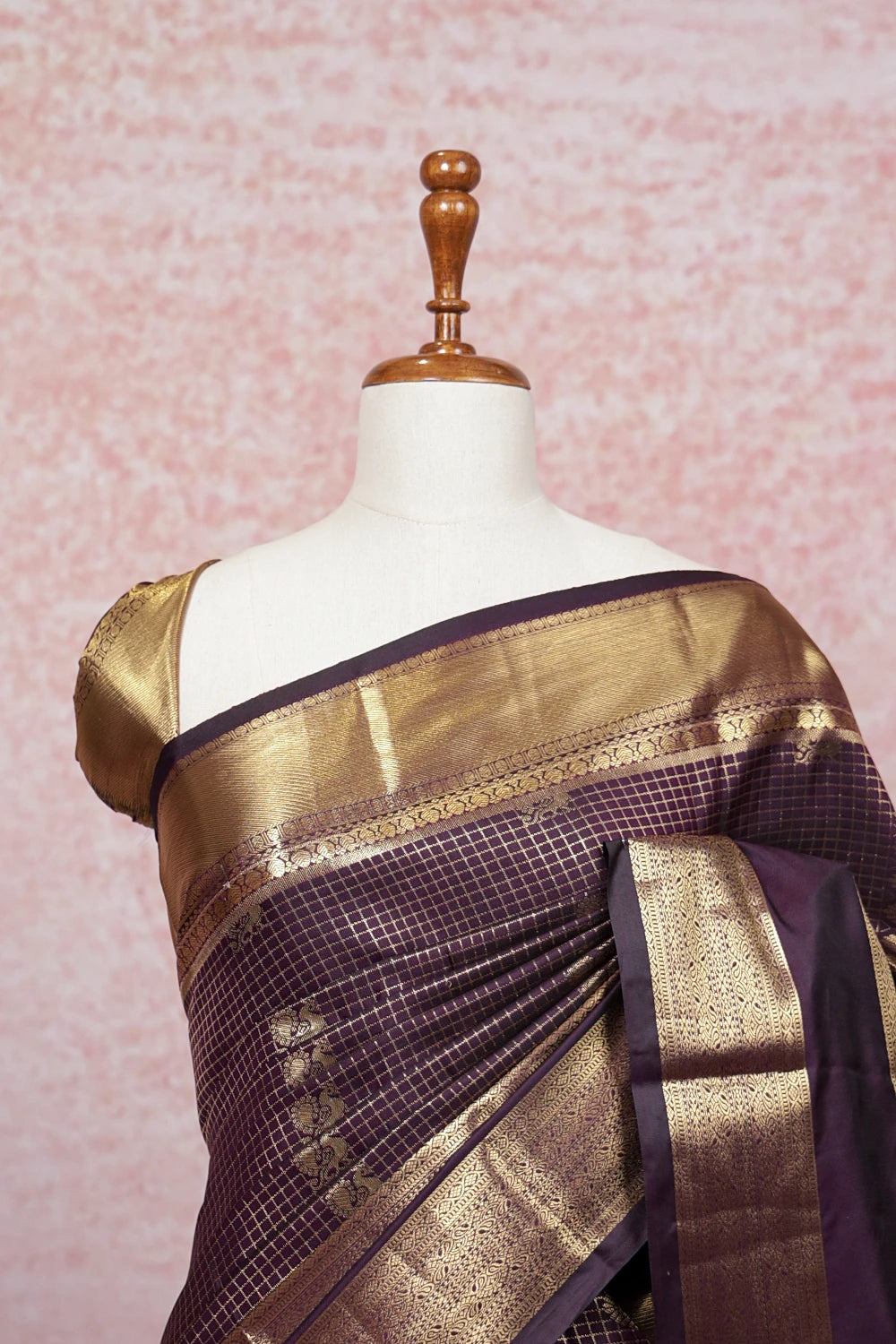 Brownish Purple Semi Kancheepuram Saree