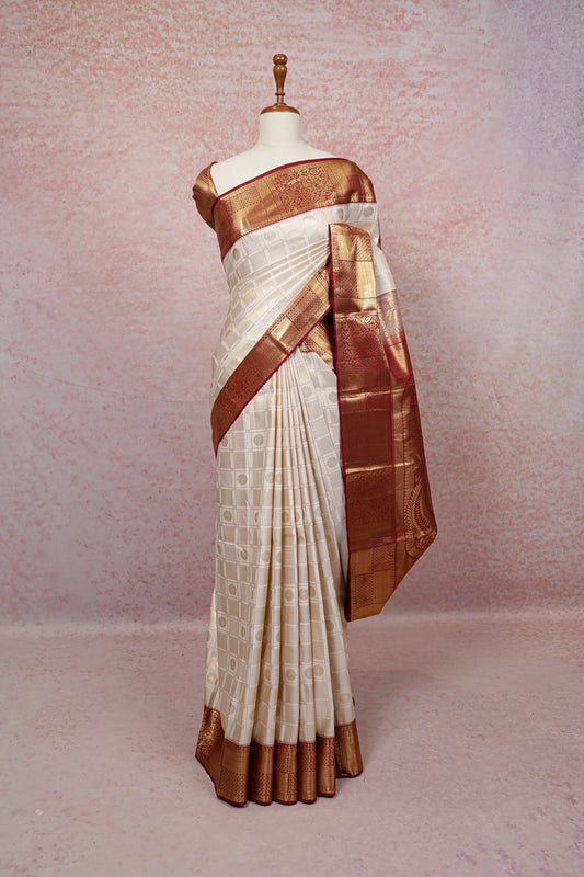 Off White Semi Kancheepuram Saree