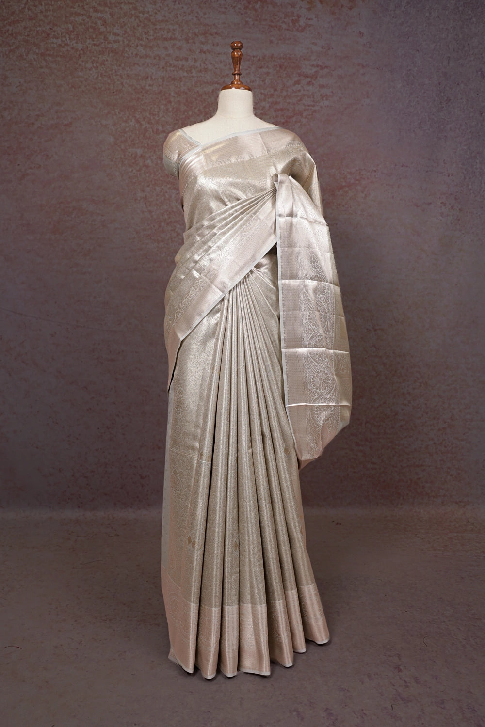 Silver Semi Tissue Silk Kancheepuram Saree