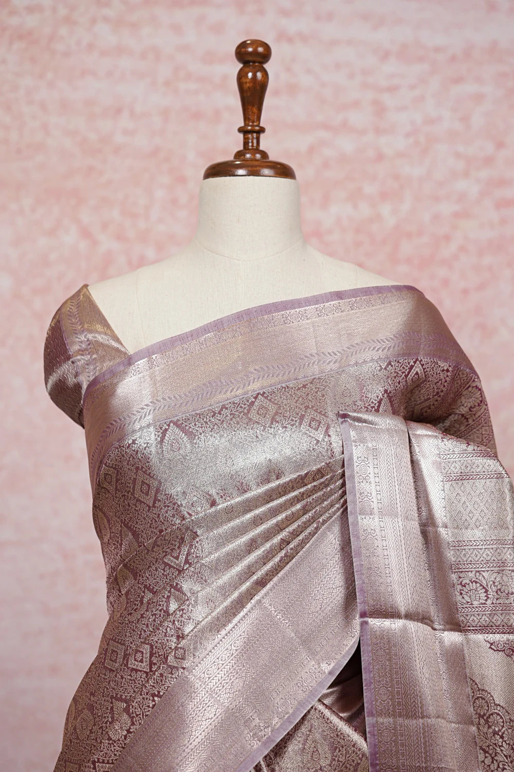 Onion Pink Semi Tissue Silk Kancheepuram Saree