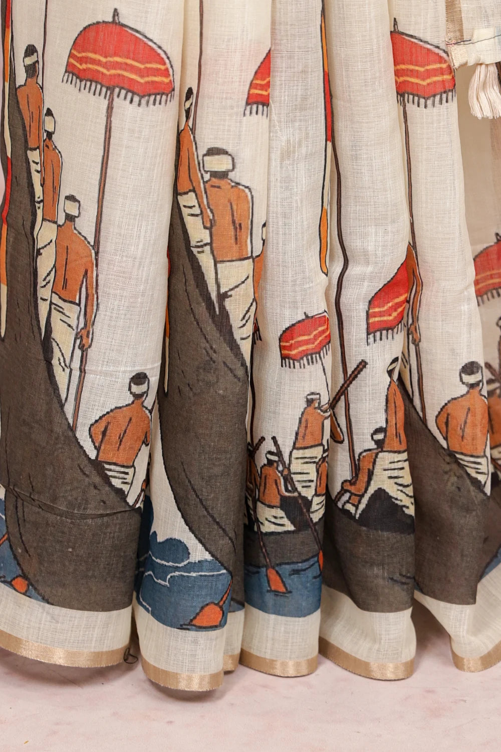 Off White Semi Linen Digital Printed Saree